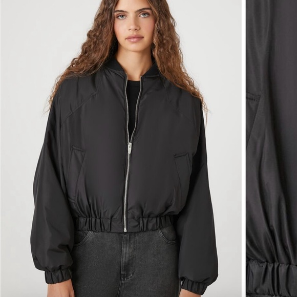 Forever 21 Black Crop Bomber Jacket - Picture 4 of 13